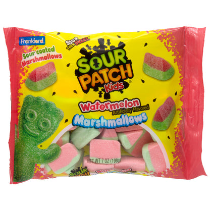 Pink and Yellow package for Sour Patch Kids Watermelon Marshmallows on white background