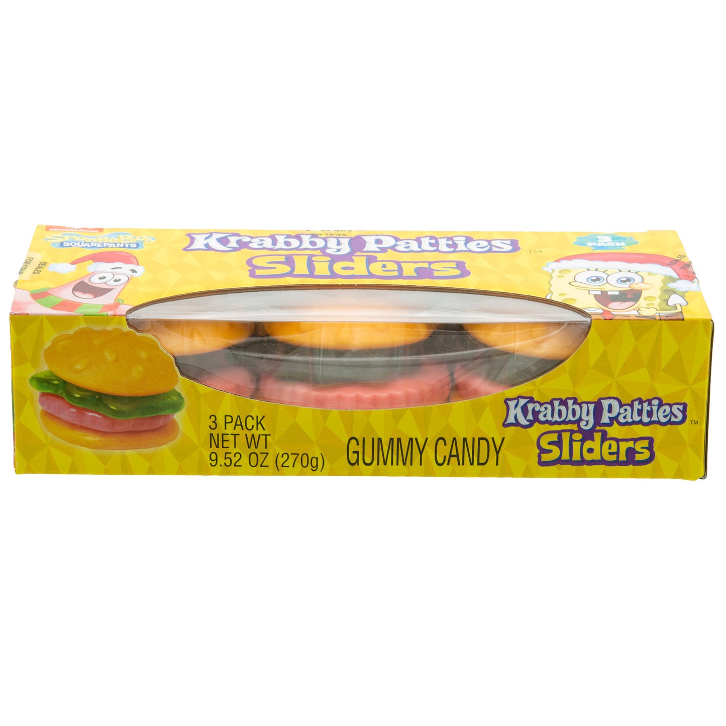 3-pack box of large krabby patties sliders gummies