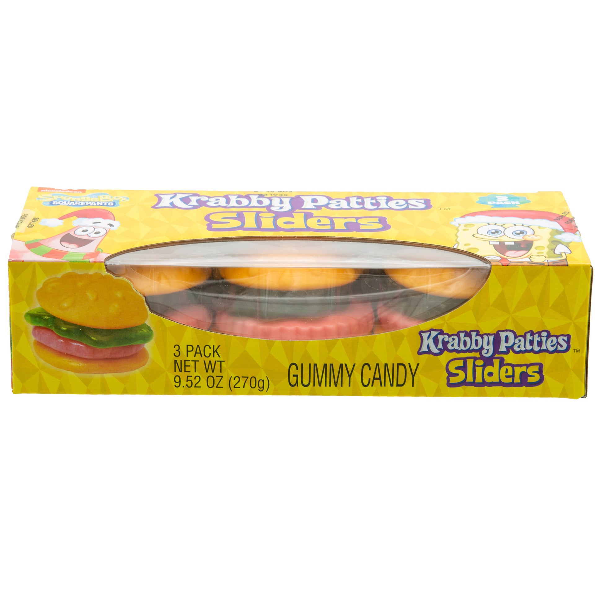 3-pack box of large krabby patties sliders gummies 