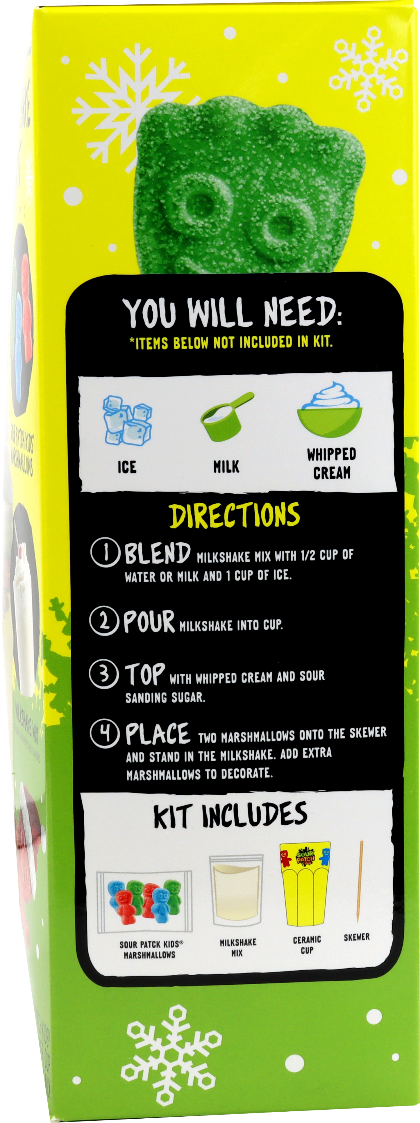 side of sour patch kids milkshake kit box with directions