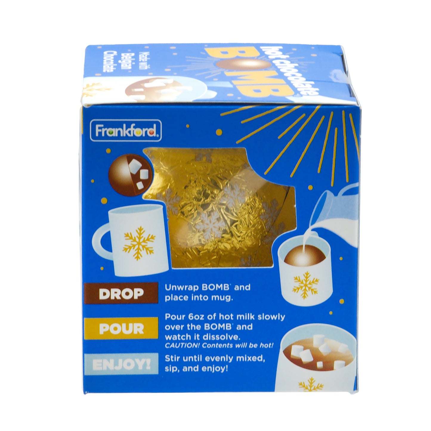 Side of box of hot chocolate BOMB®