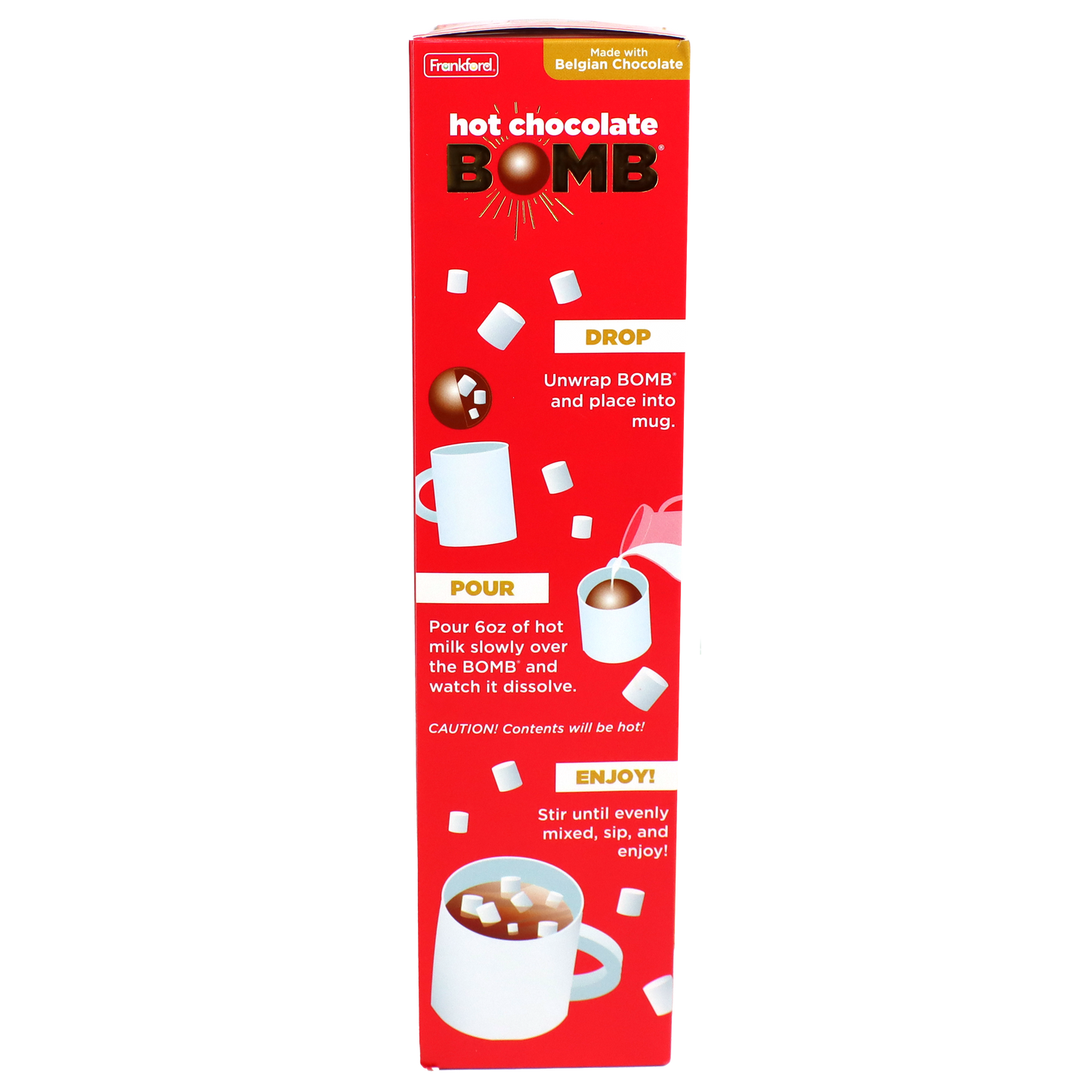 Side of packaging which explains how to use the hot cocoa bombs