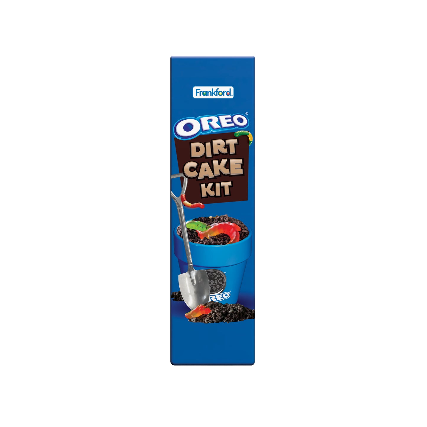 OREO Dirt Cake Kit packaging with blue box and Oreo logo on a white background