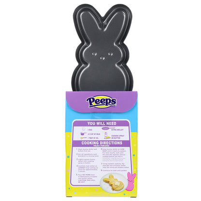 bunny shaped pancake skillet in a colorful box with directions for cooking on it