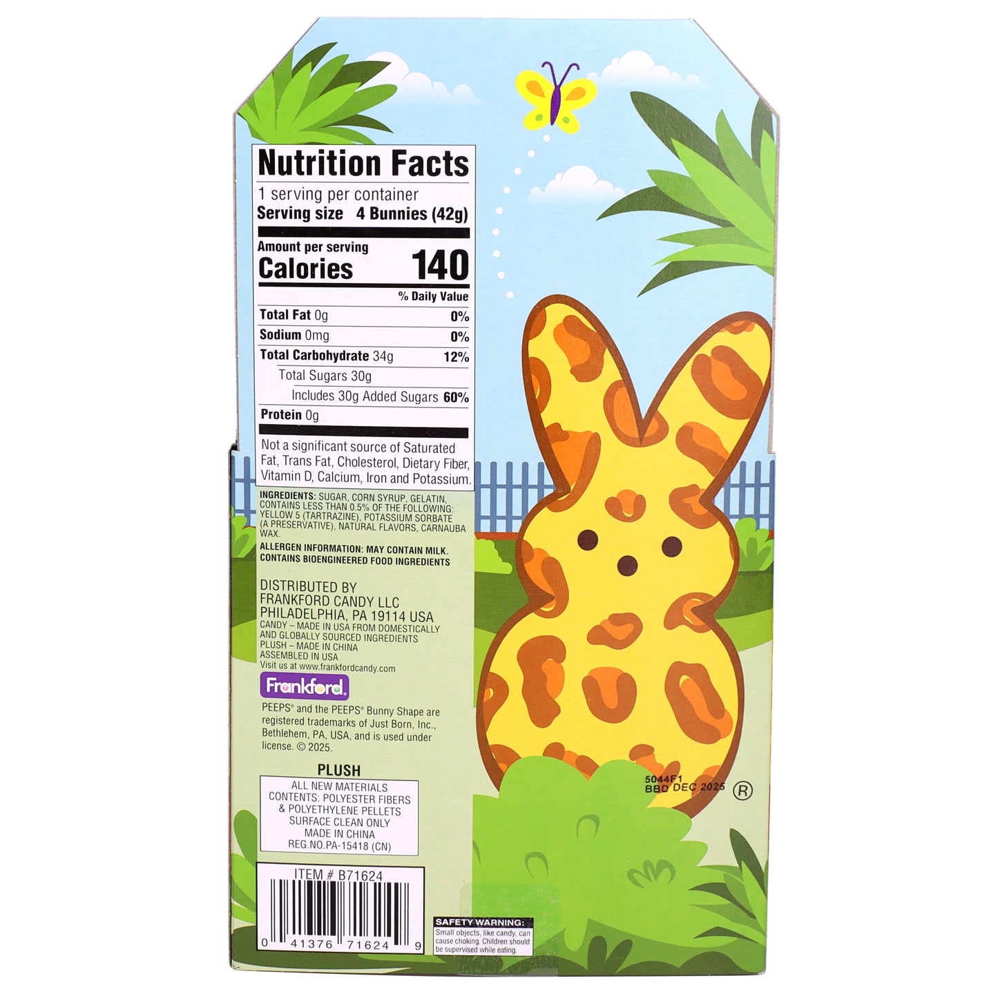 Back of peeps cheetah set with nurtition facts and ingredients