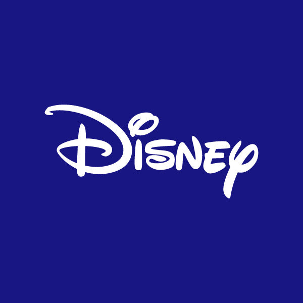 white Disney logo on a blue background