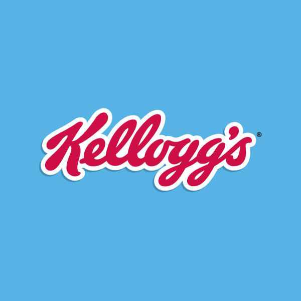 red and white Kellogg's logo on a light blue background
