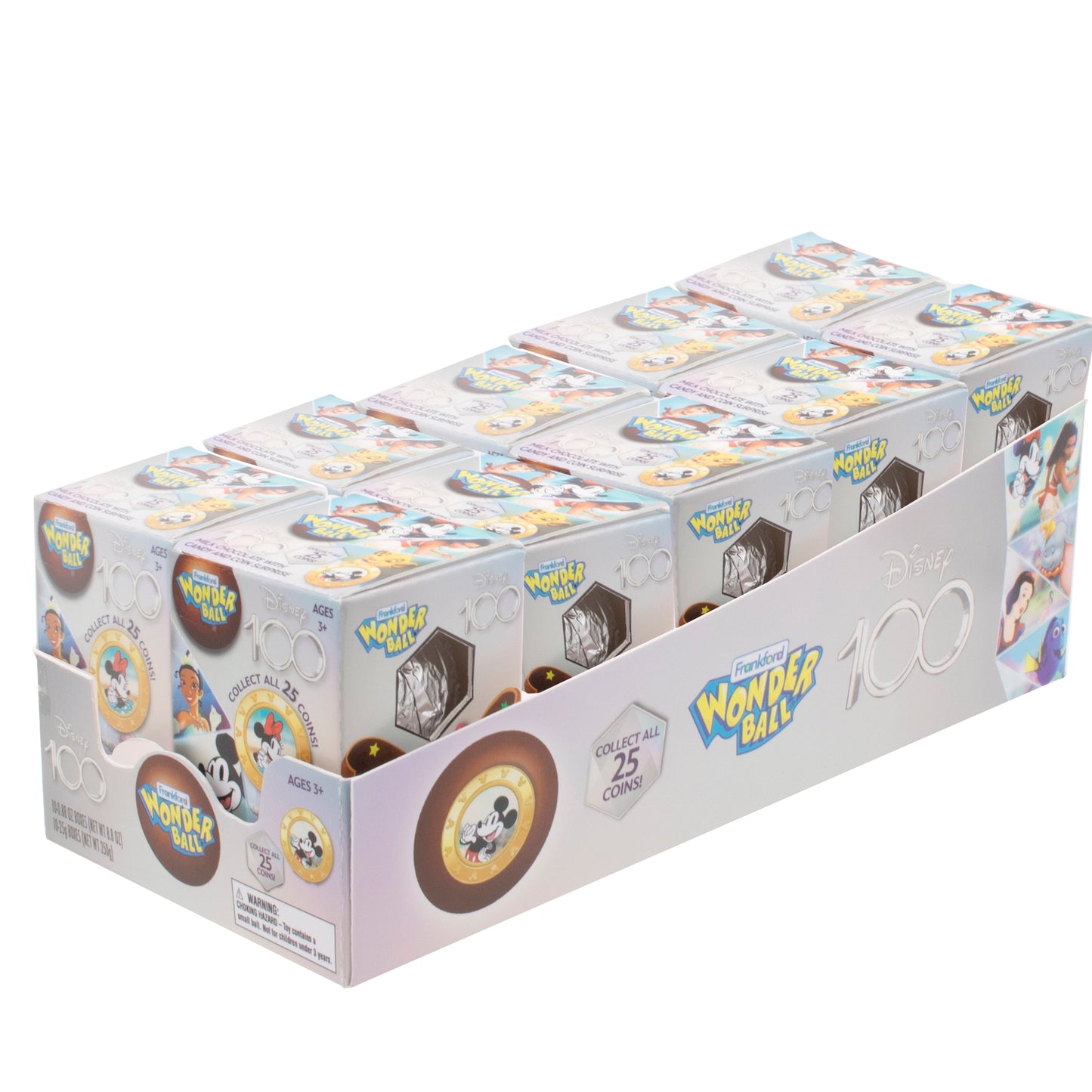 silver display case of 10 individual wonderball boxes