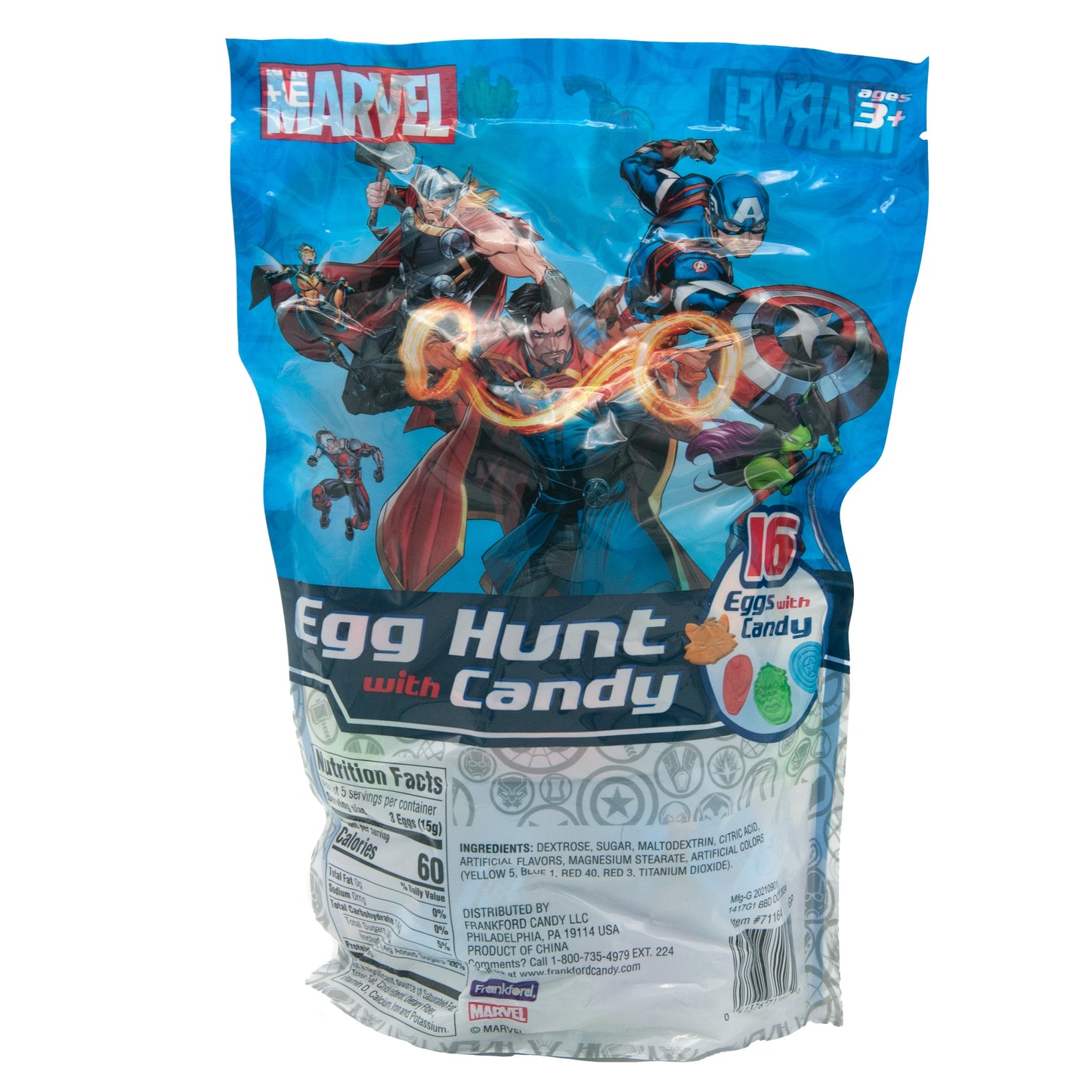 Back of blue bag with nutrition facts and ingredients