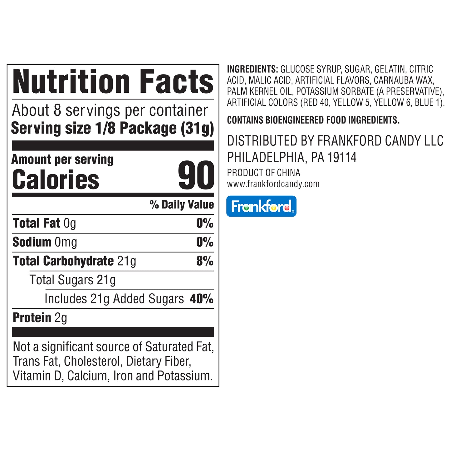 nutrition label and ingredients list
