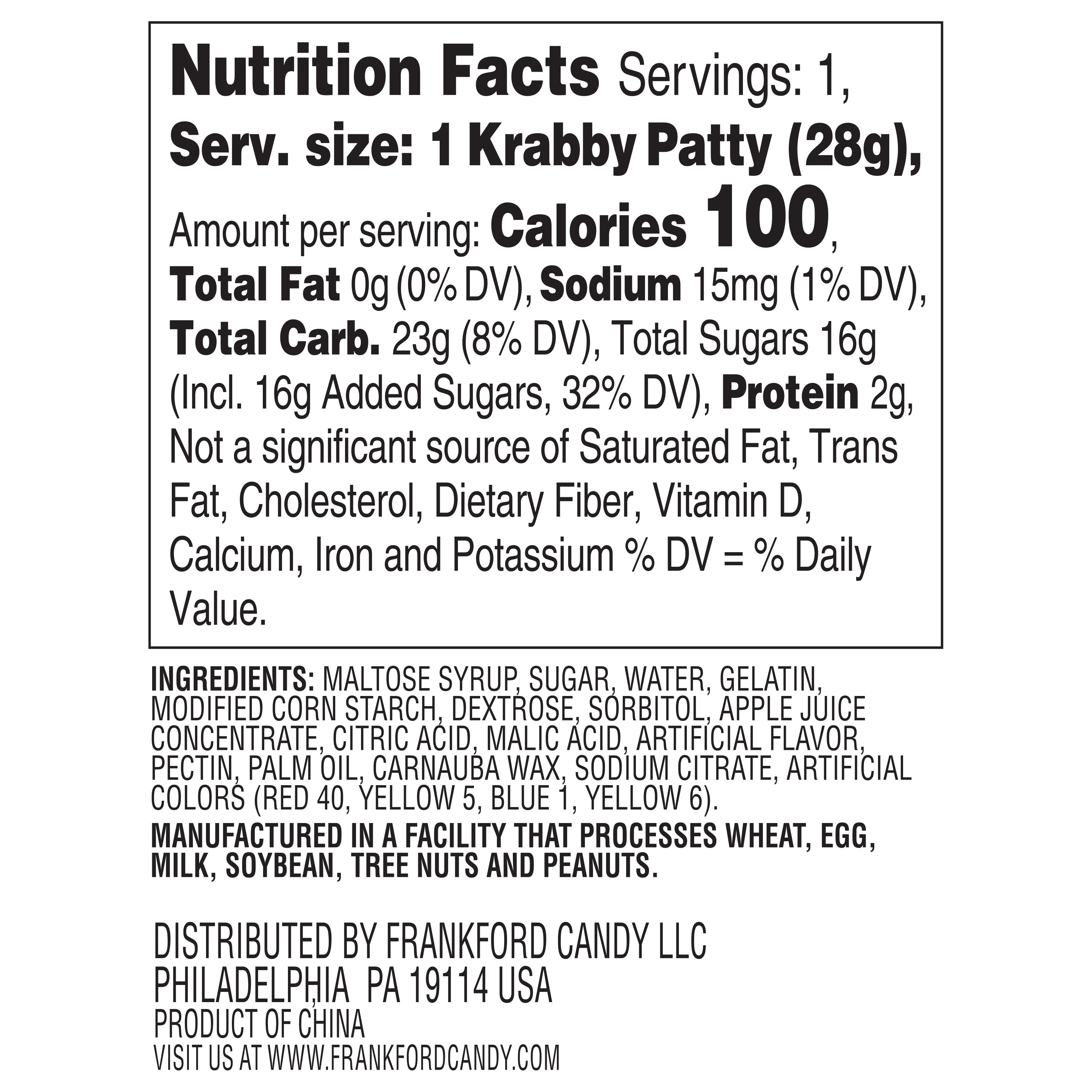 nutrition facts and ingredients