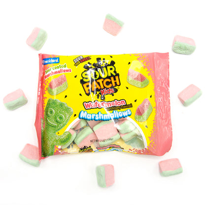 pink and yellow bag with watermelon shaped marshmallows