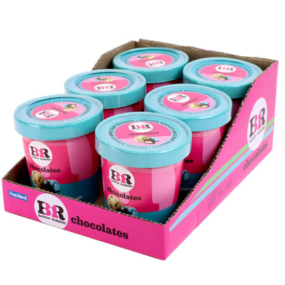 box container with 6 pint containers for cookie dough chocolates