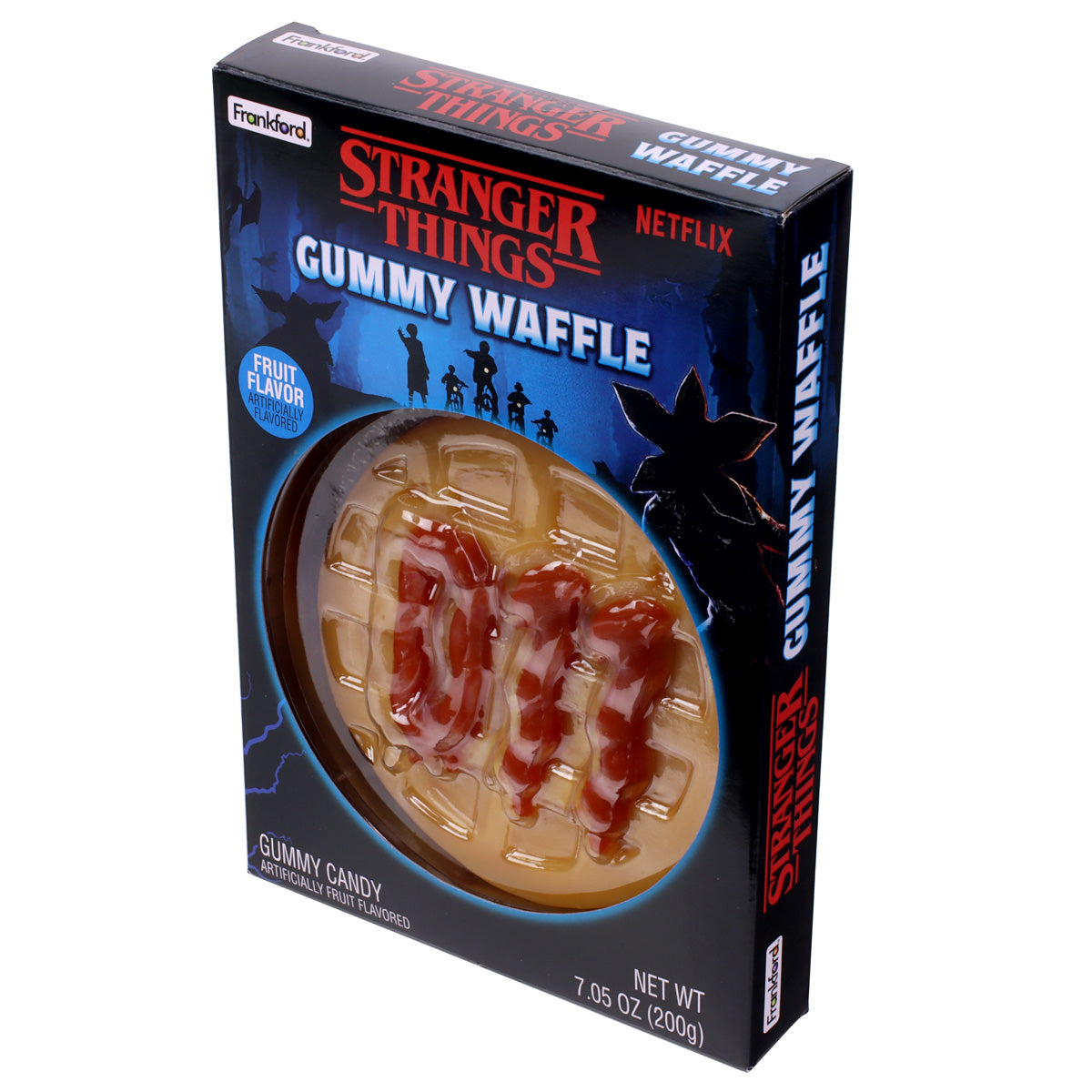 Gummy waffle with syrup from 'Stranger Things' on a white background