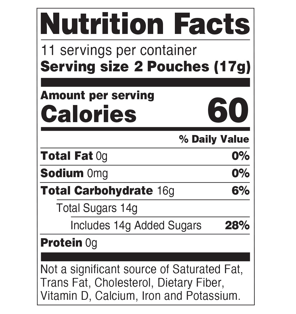 Nutrition facts for dig 'n dips 