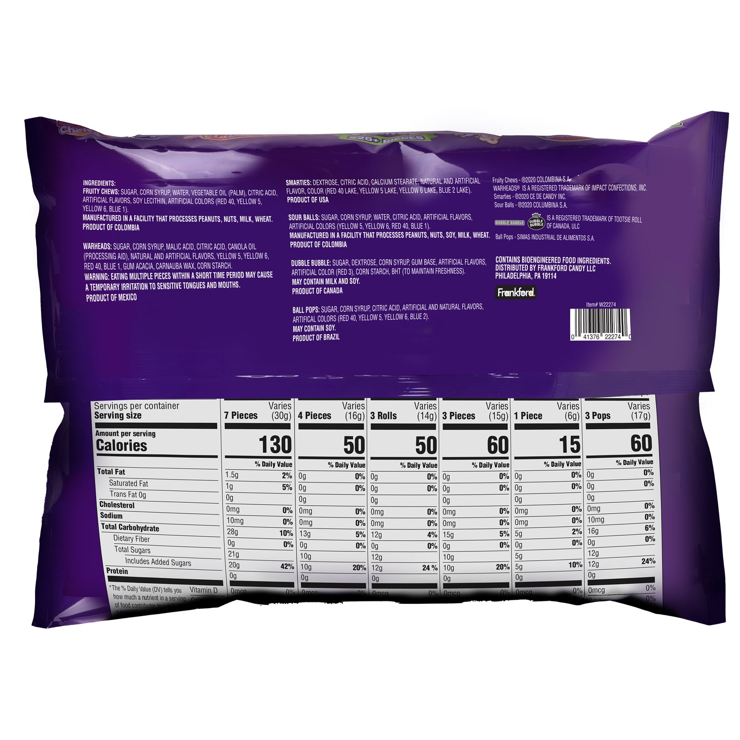 back of bag with nutrition facts and ingredients