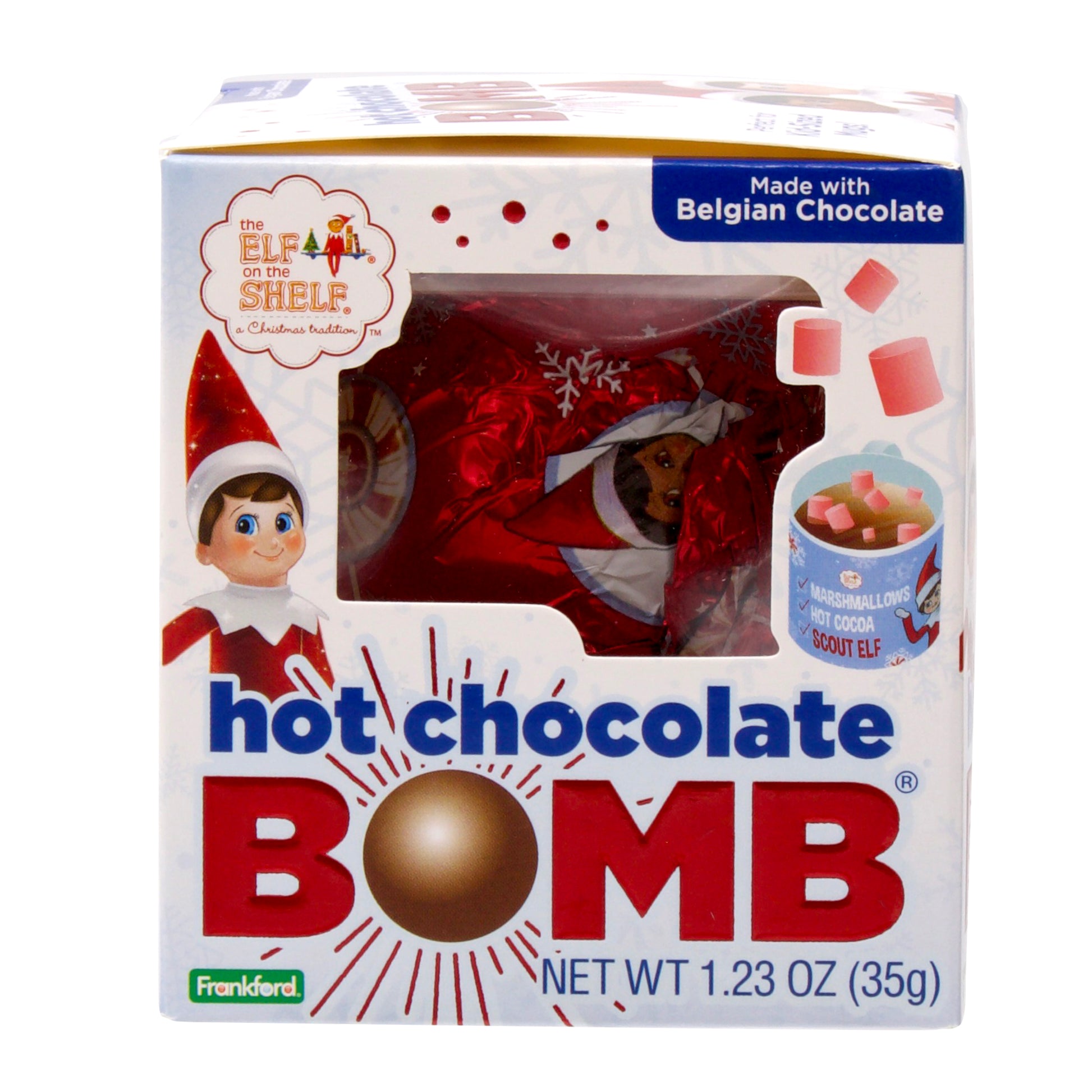 front of elf on the shelf kids hot chocolate bomb box