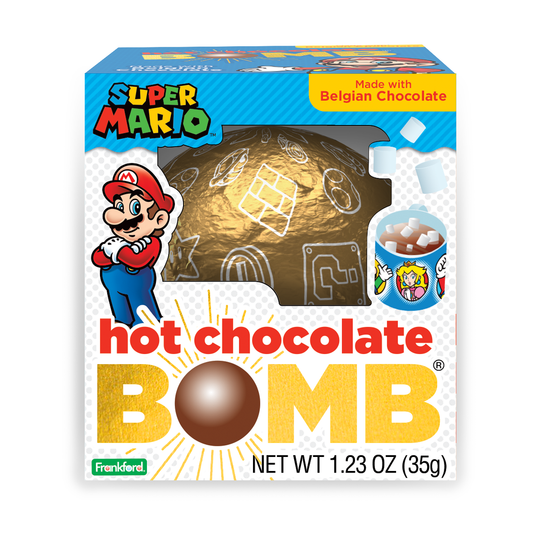 front of super mario hot chocolate bomb box
