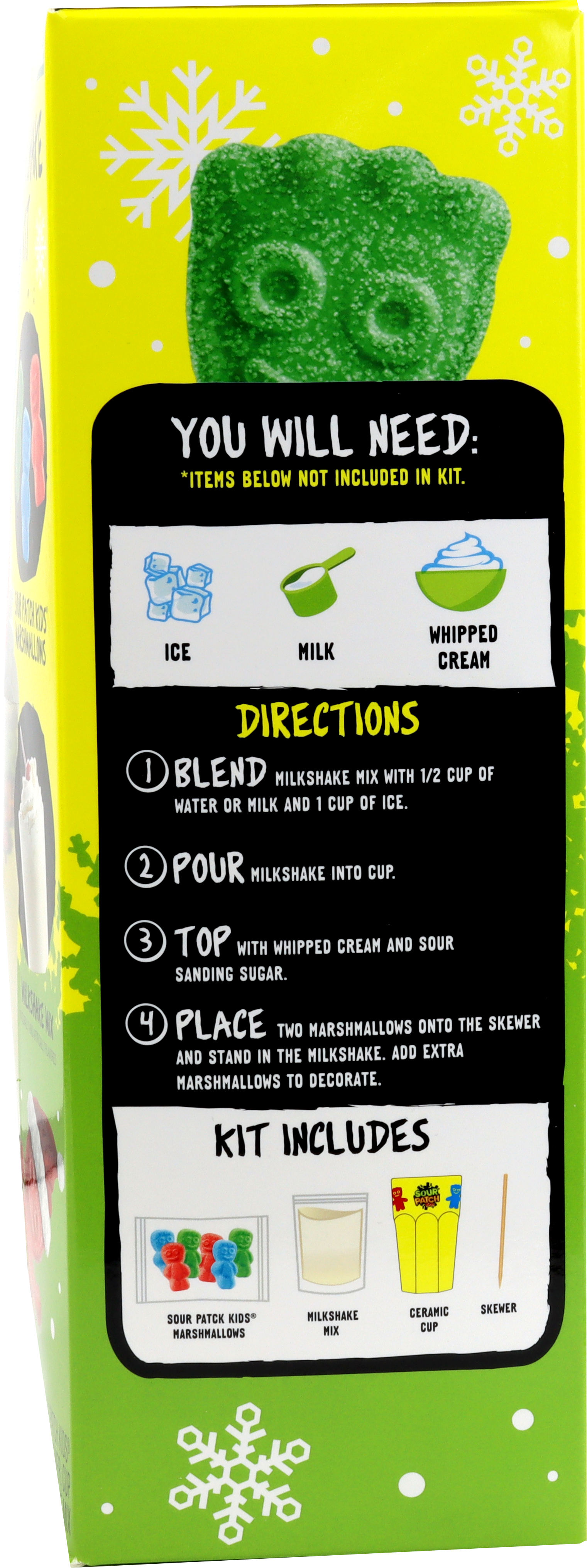 side of sour patch kids milkshake kit box with directions