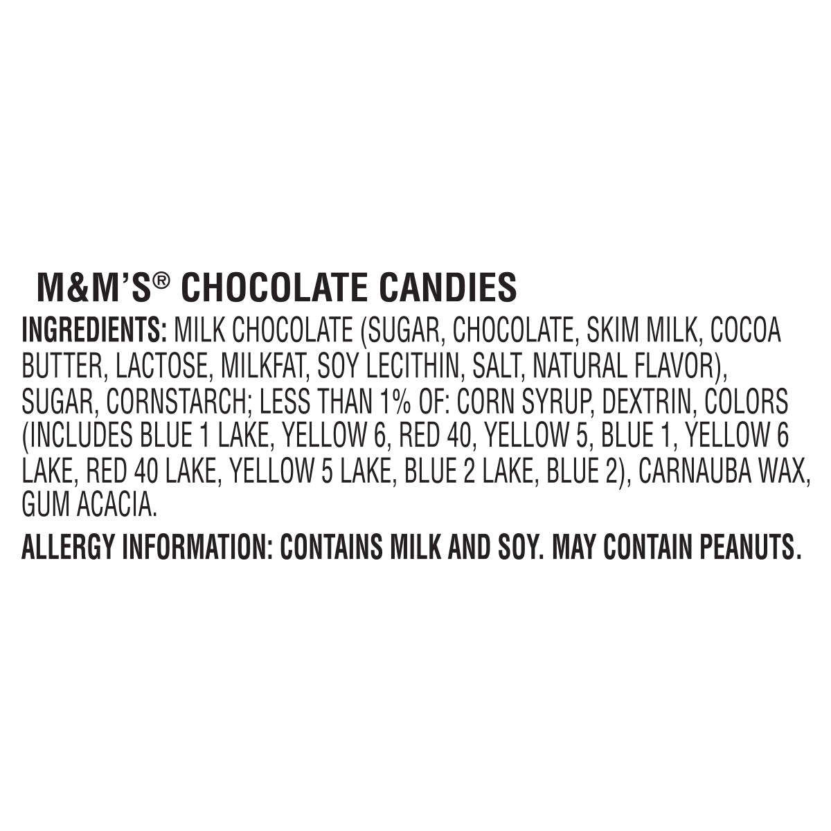 Ingredients for M&M's