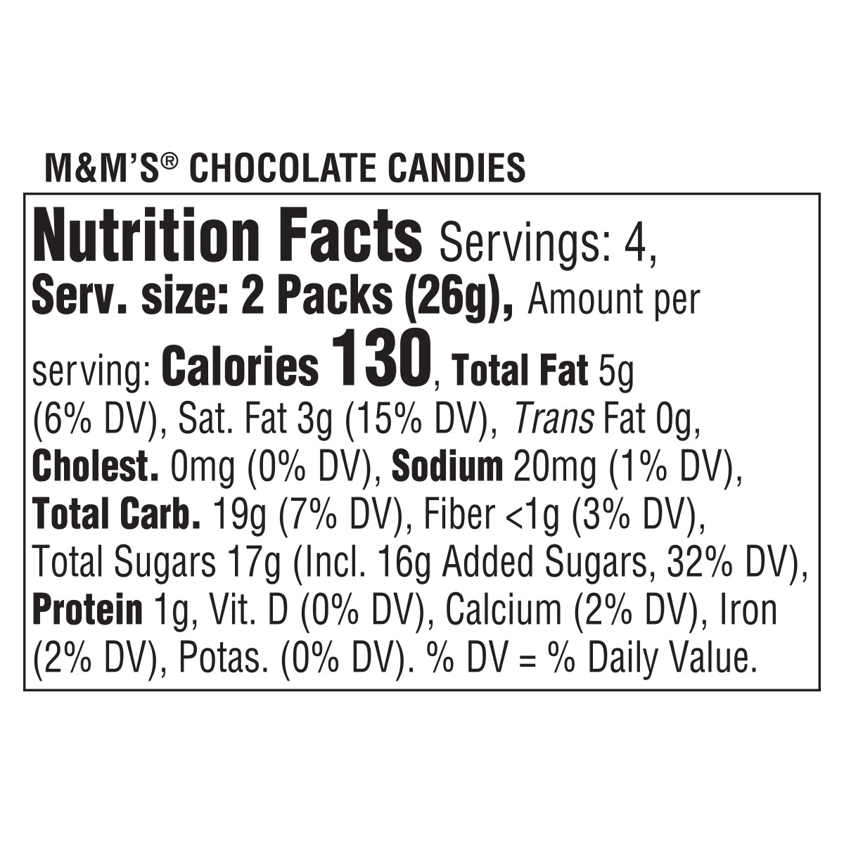 Nutrition facts for M&M's.