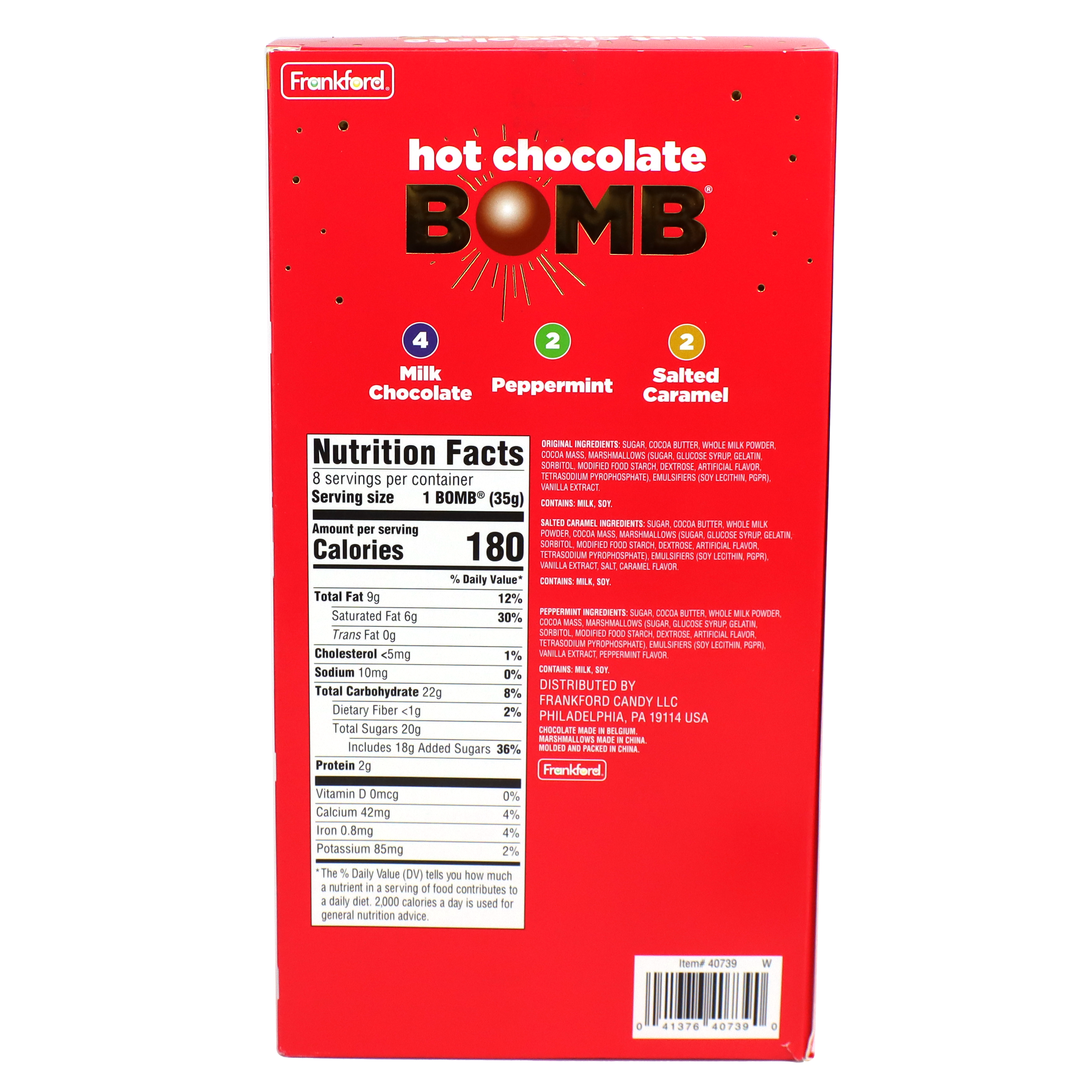 Back of packaging that includes the nutrition facts and ingredients for the contents