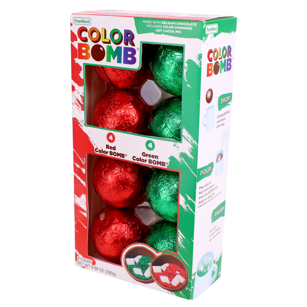 Packaging displaying 8 color bombs individually wrapped