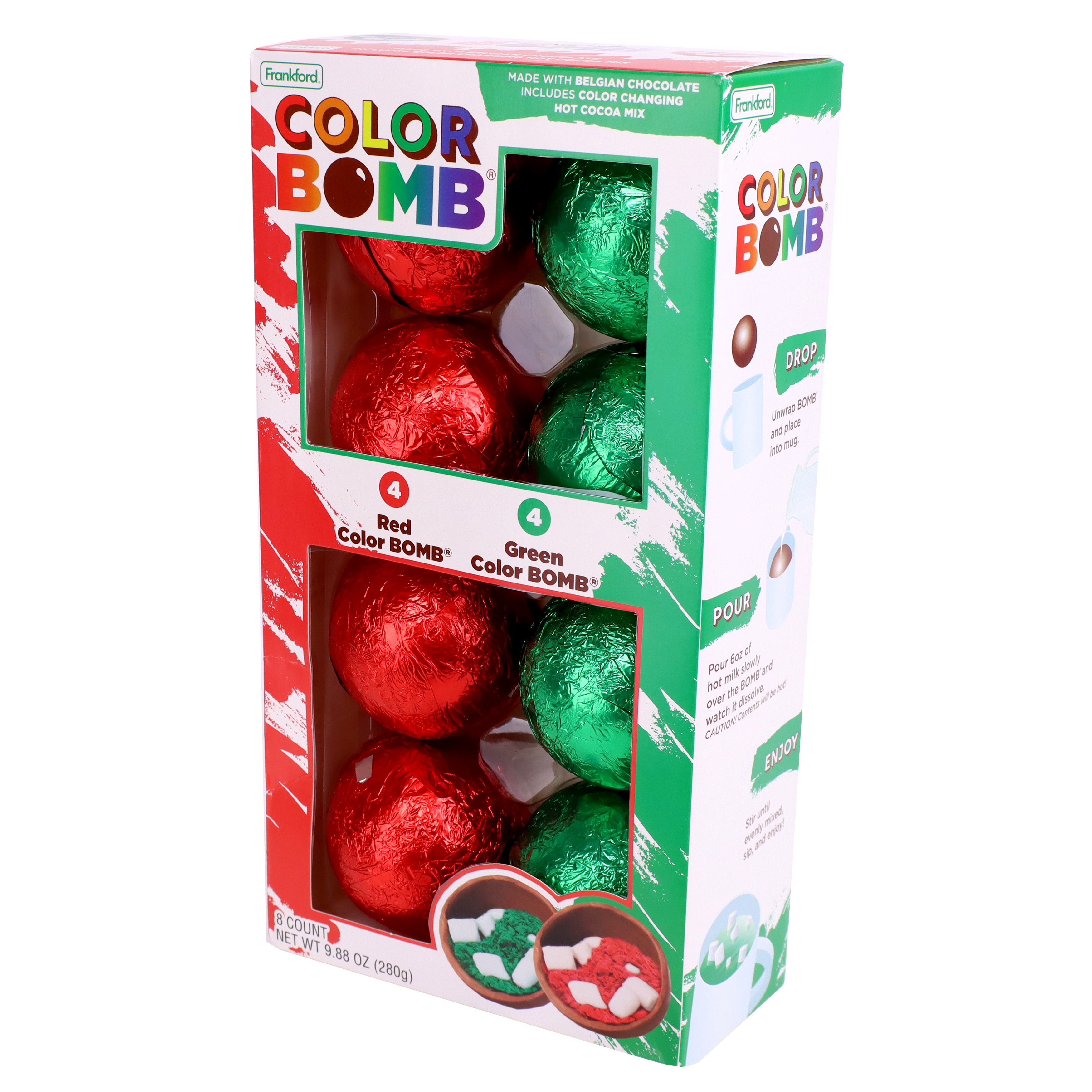 Packaging displaying 8 color bombs individually wrapped
