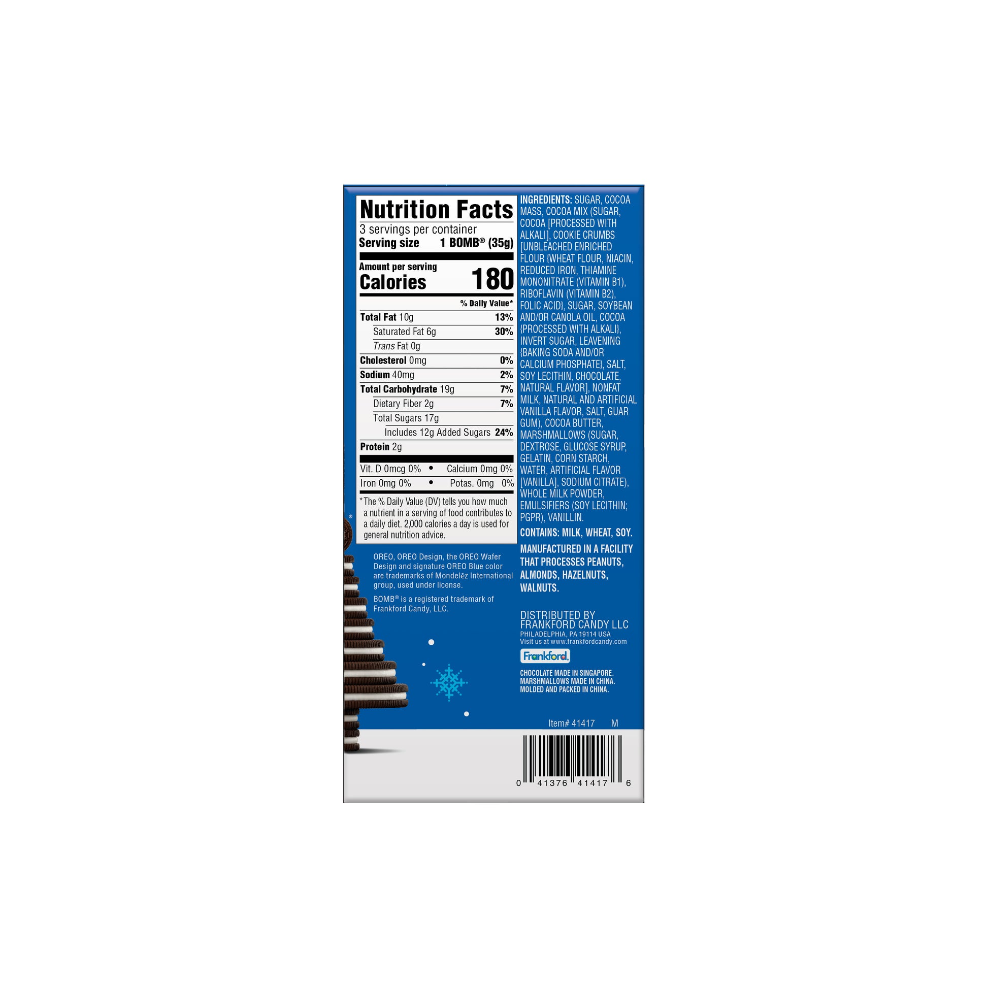 Back of packaging with Nutriton Facts and Ingredients 