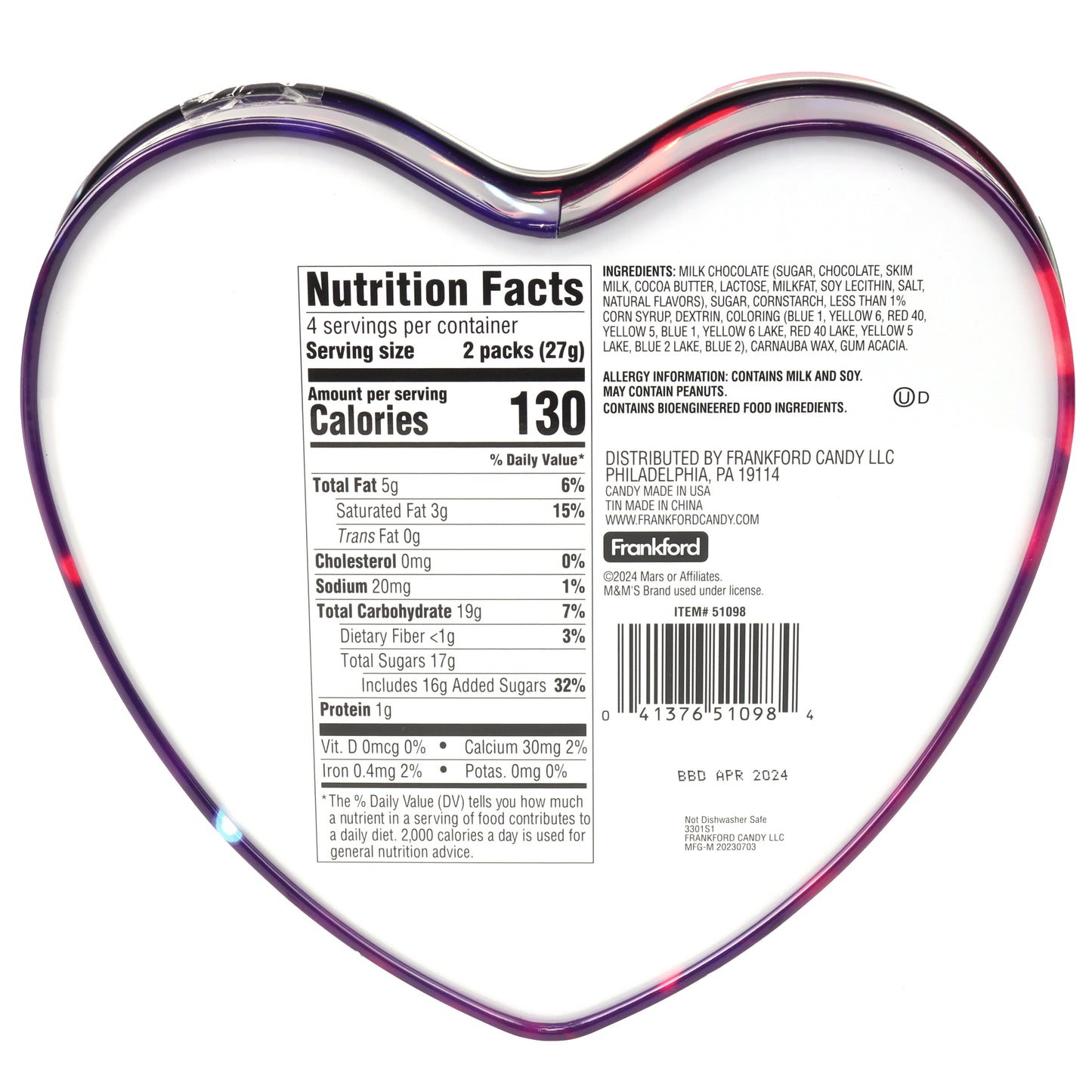 back of a heart shaped tin with a nutrition label
