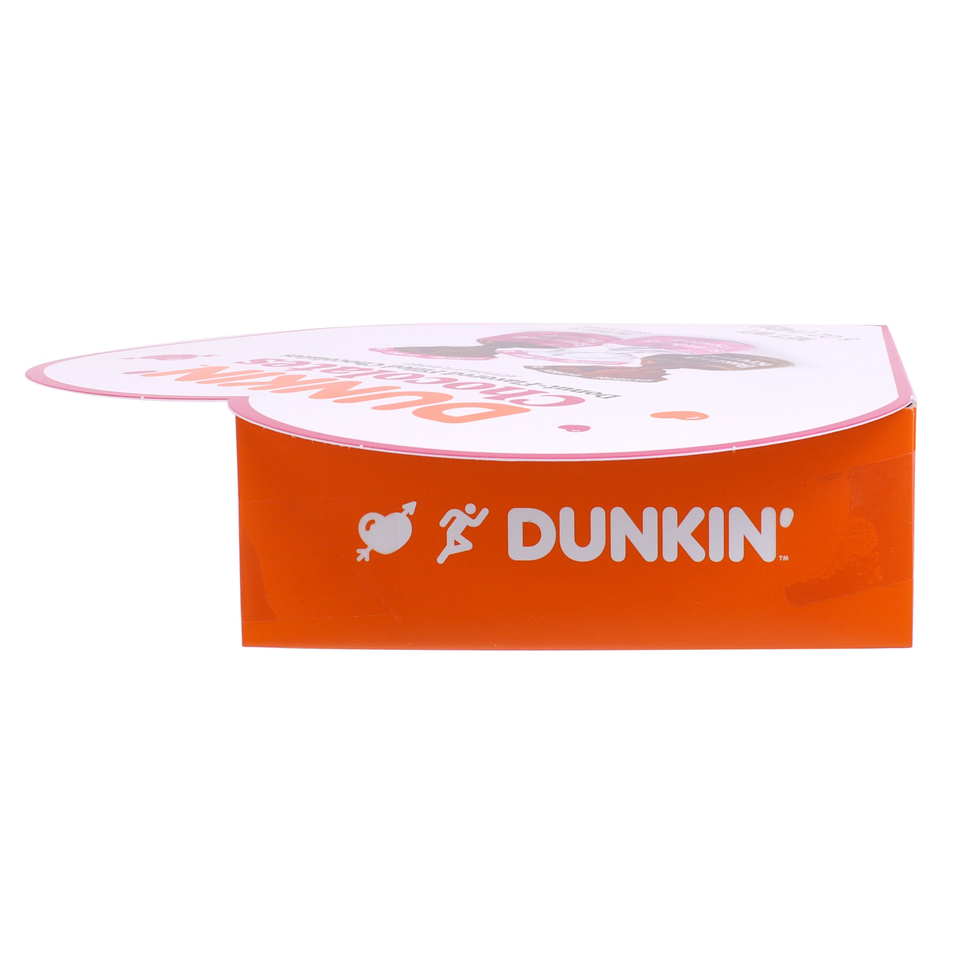 orange box that says Dunkin' and a flat heat on top of it
