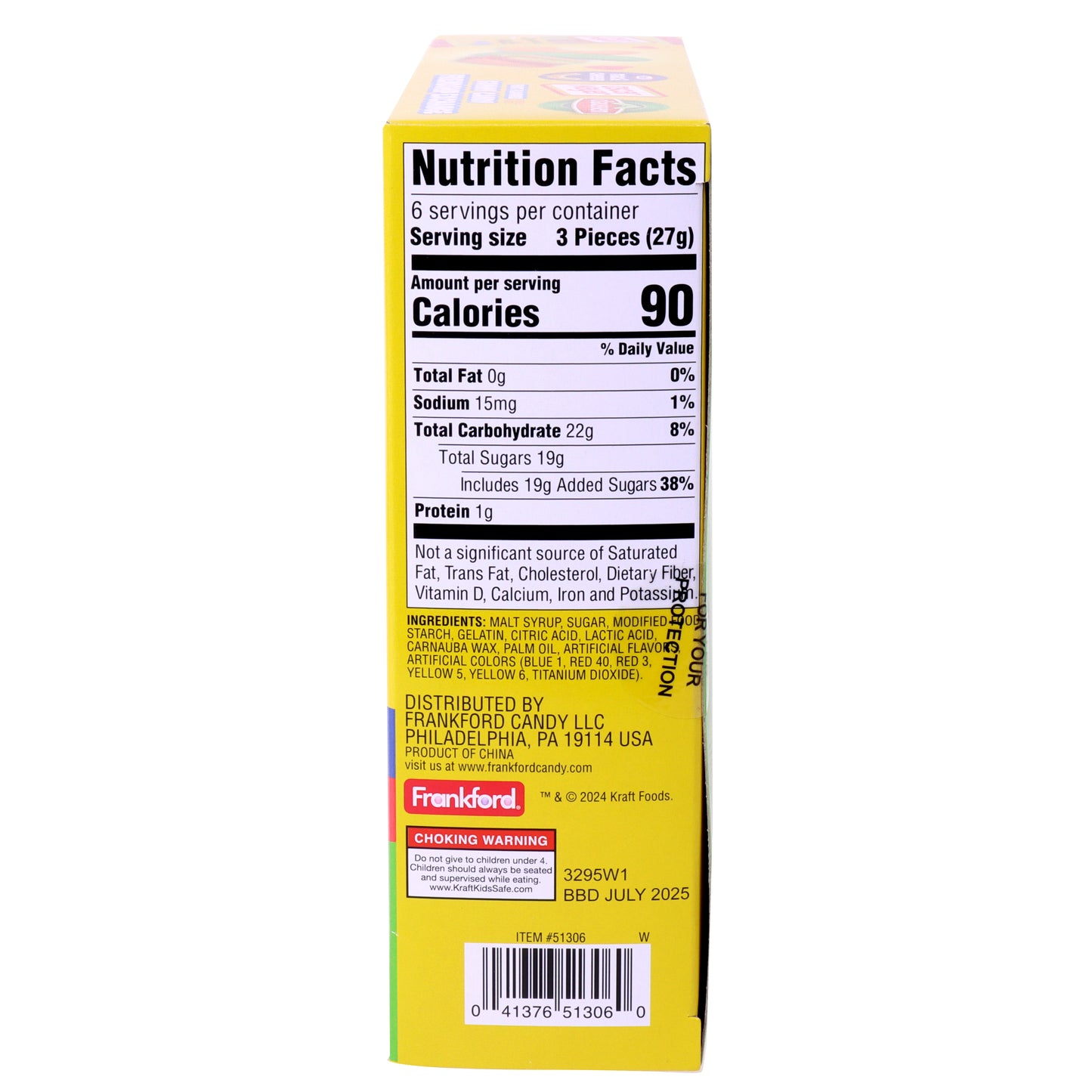 nutrition label on a yellow box