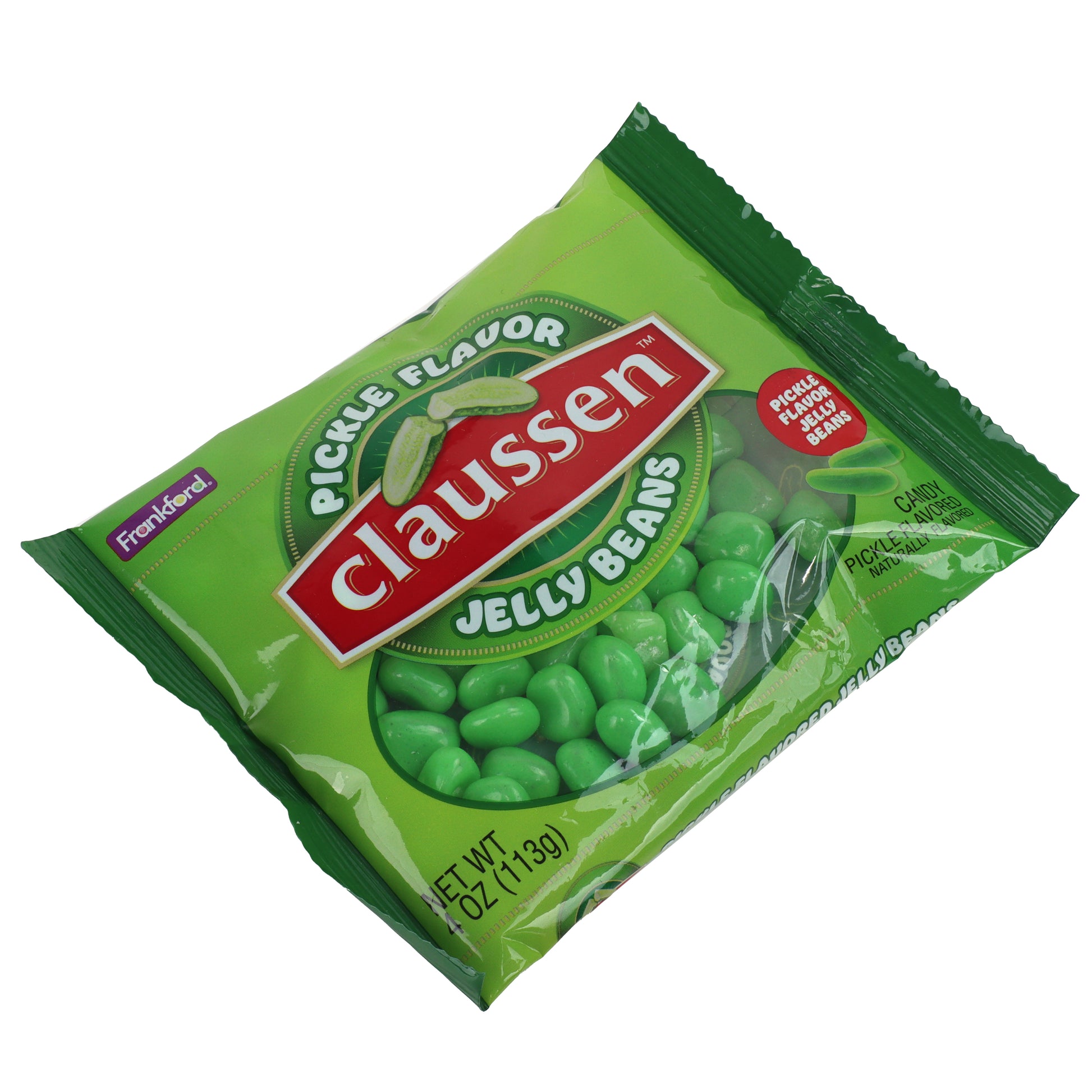 green bag of pickle jelly beans