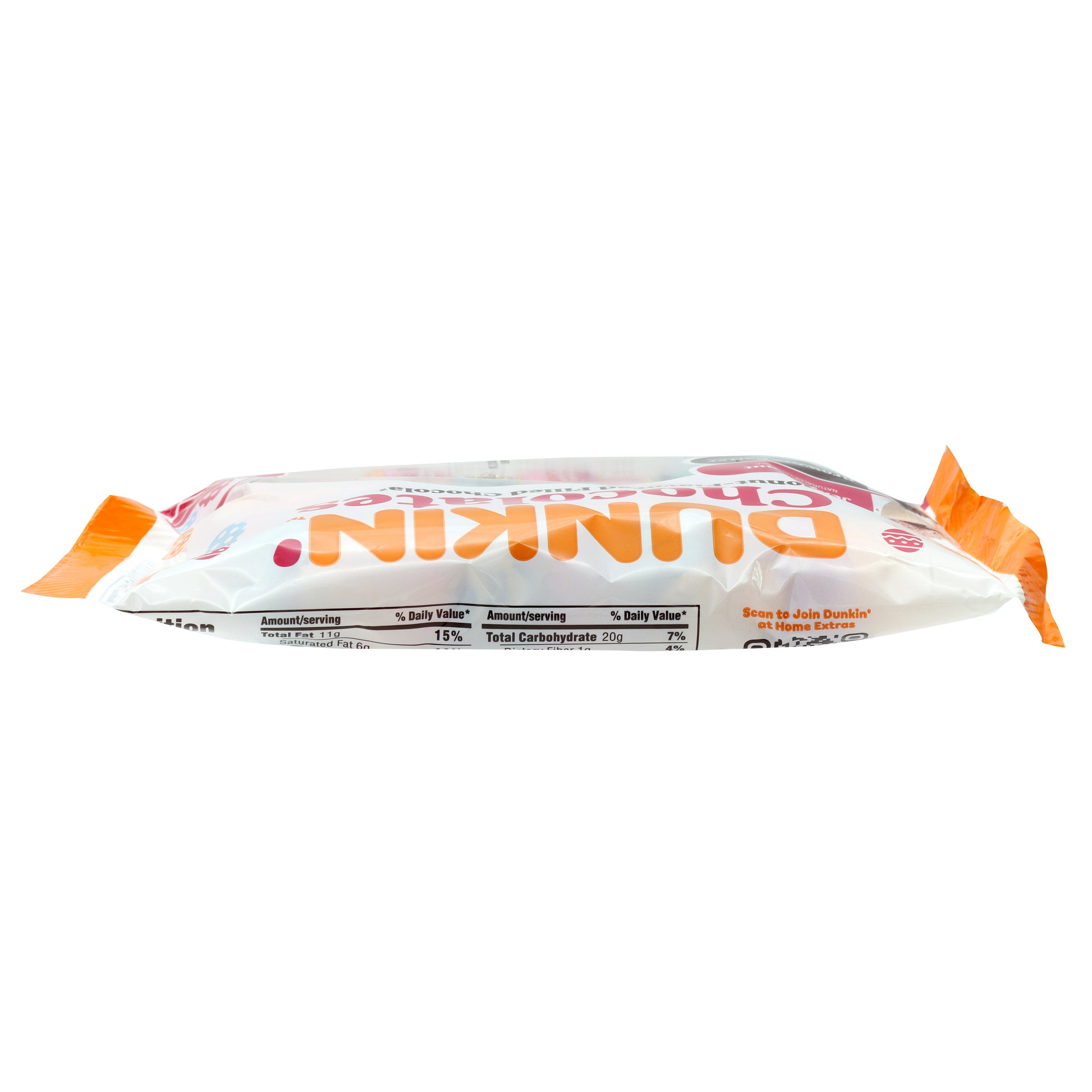 white bag with an orange trim filled with foil covered chocolate eggs