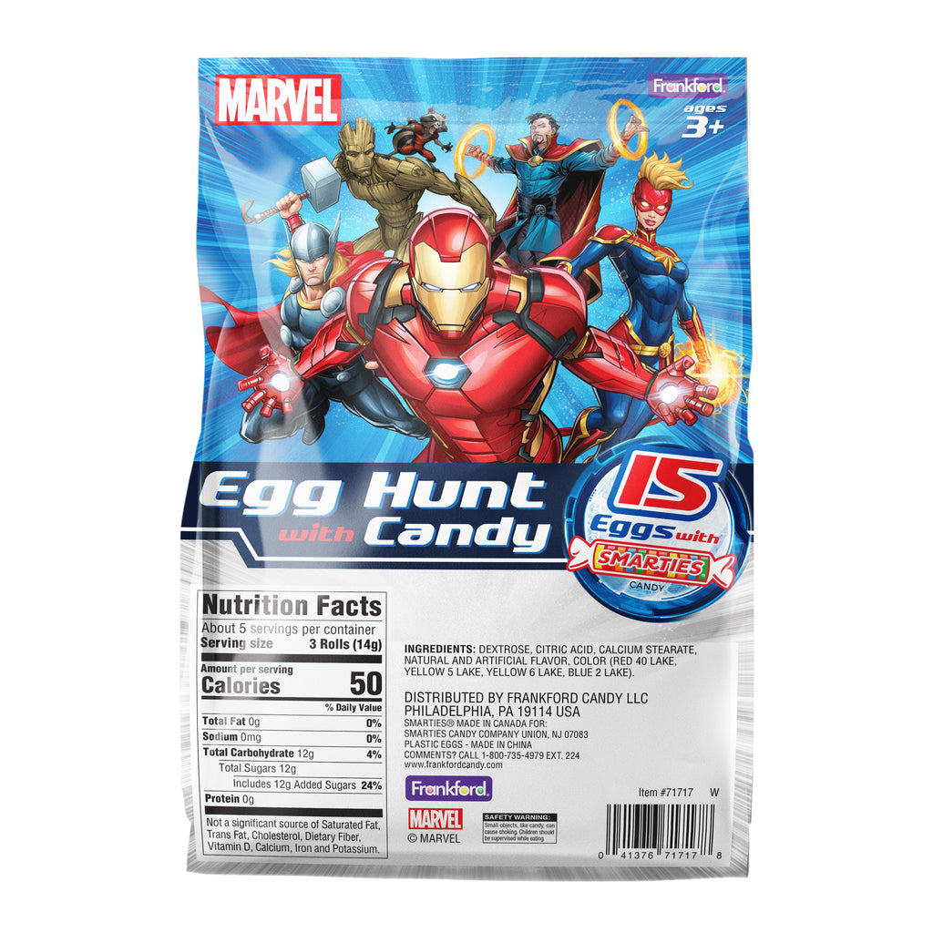 Marvel Plastic Egg Hunt with Smarties Candy 15 Count