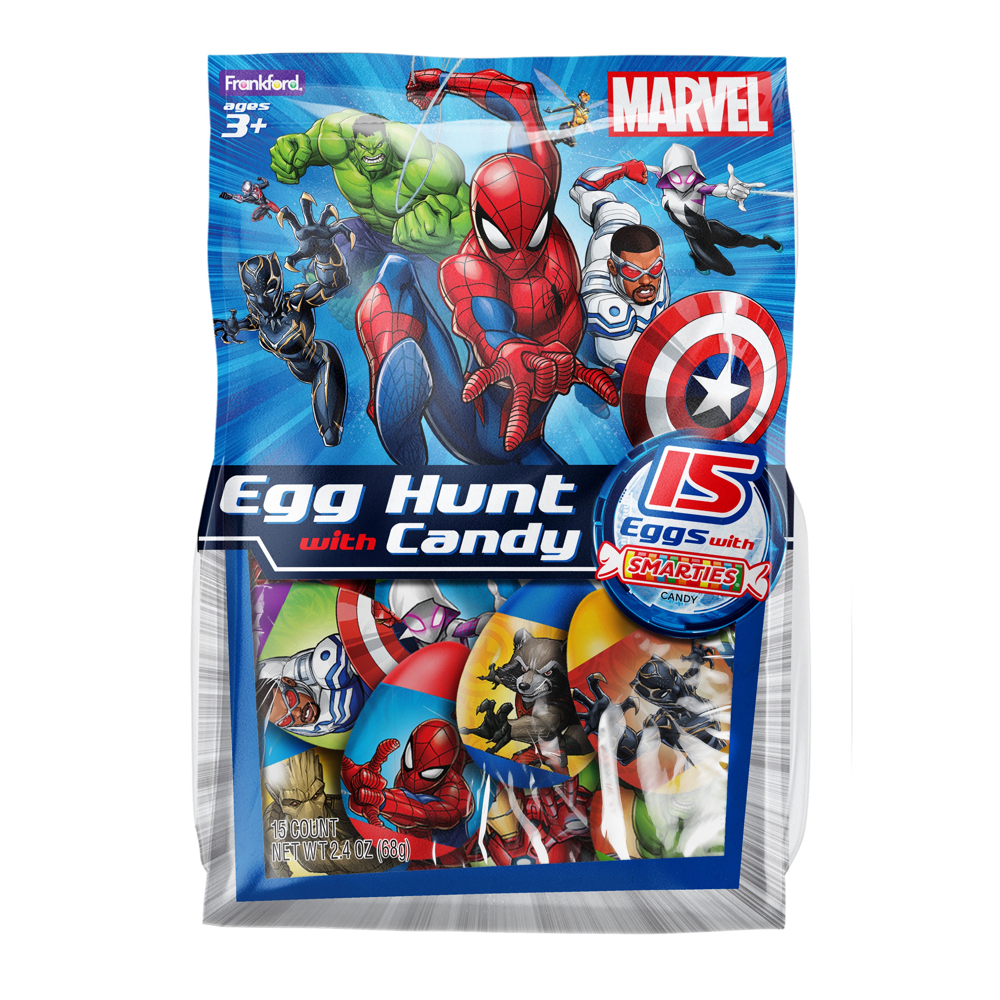 Marvel Plastic Egg Hunt with Smarties Candy 15 Count