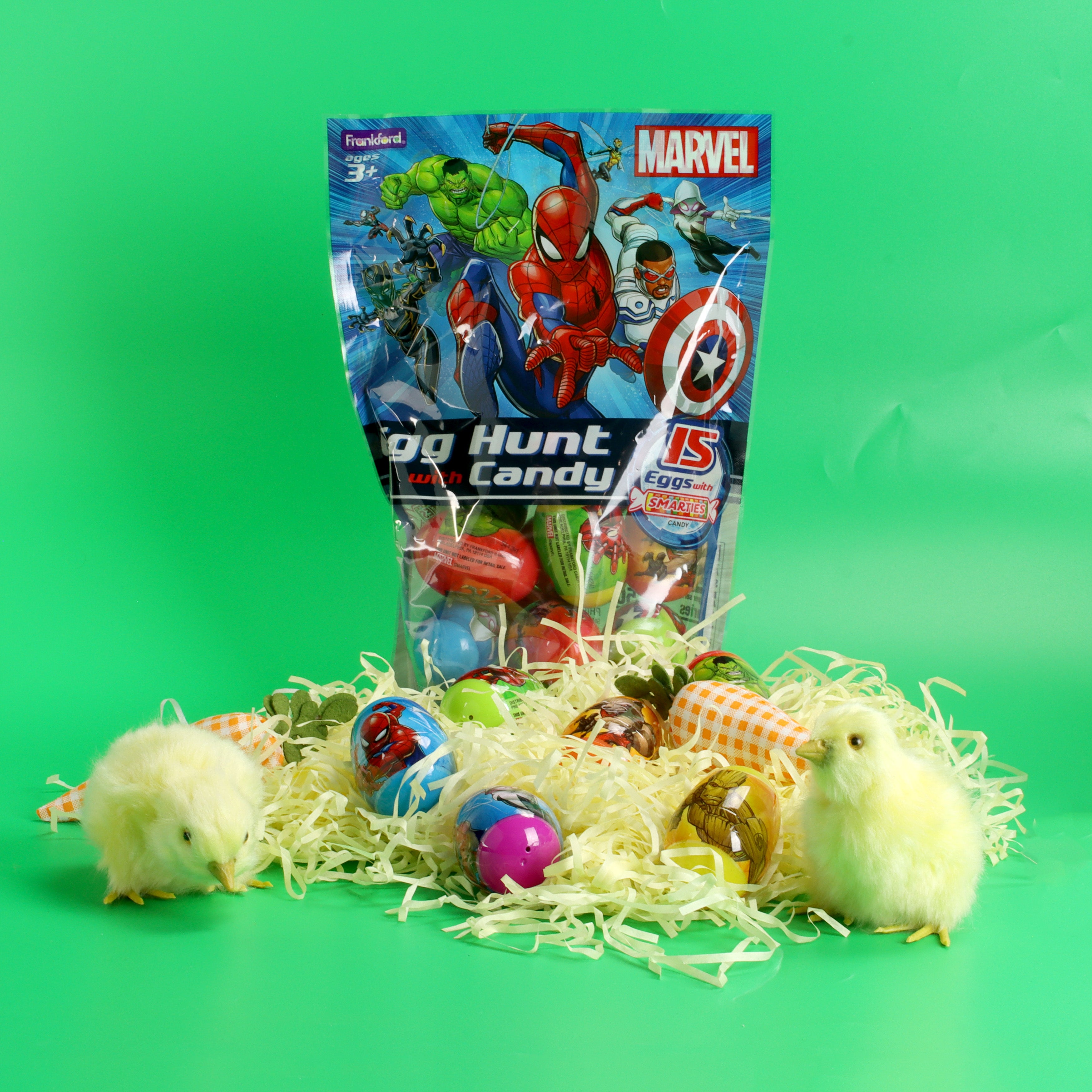 Marvel Plastic Egg Hunt with Smarties Candy 15 Count