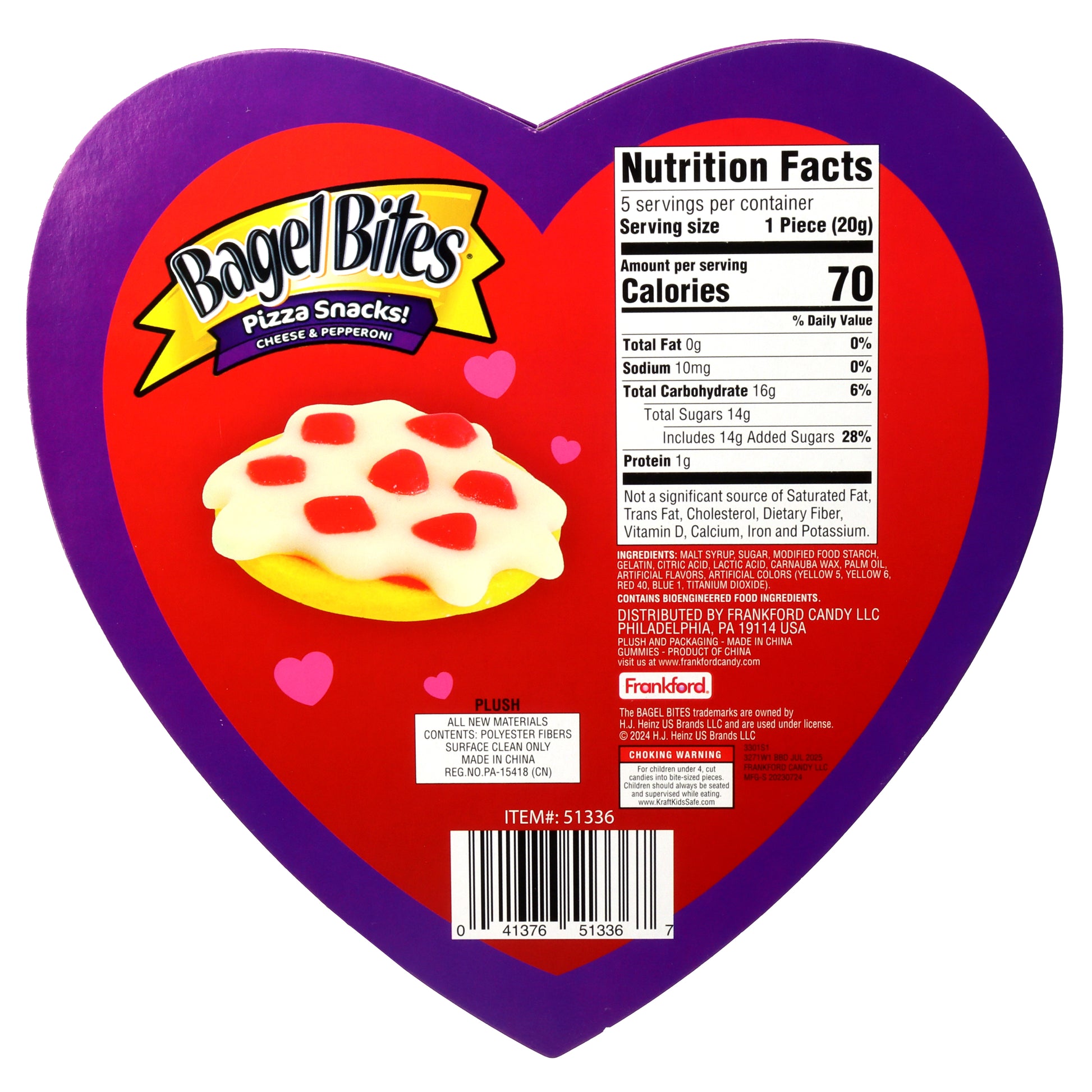 Back of a heart shaped box with nutrition label