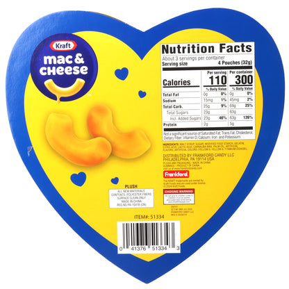 yellow heart shaped box with a blue border and nutrition label