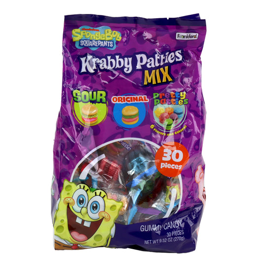 Purple package of SpongeBob SquarePants Krabby Patties Mix on a white background