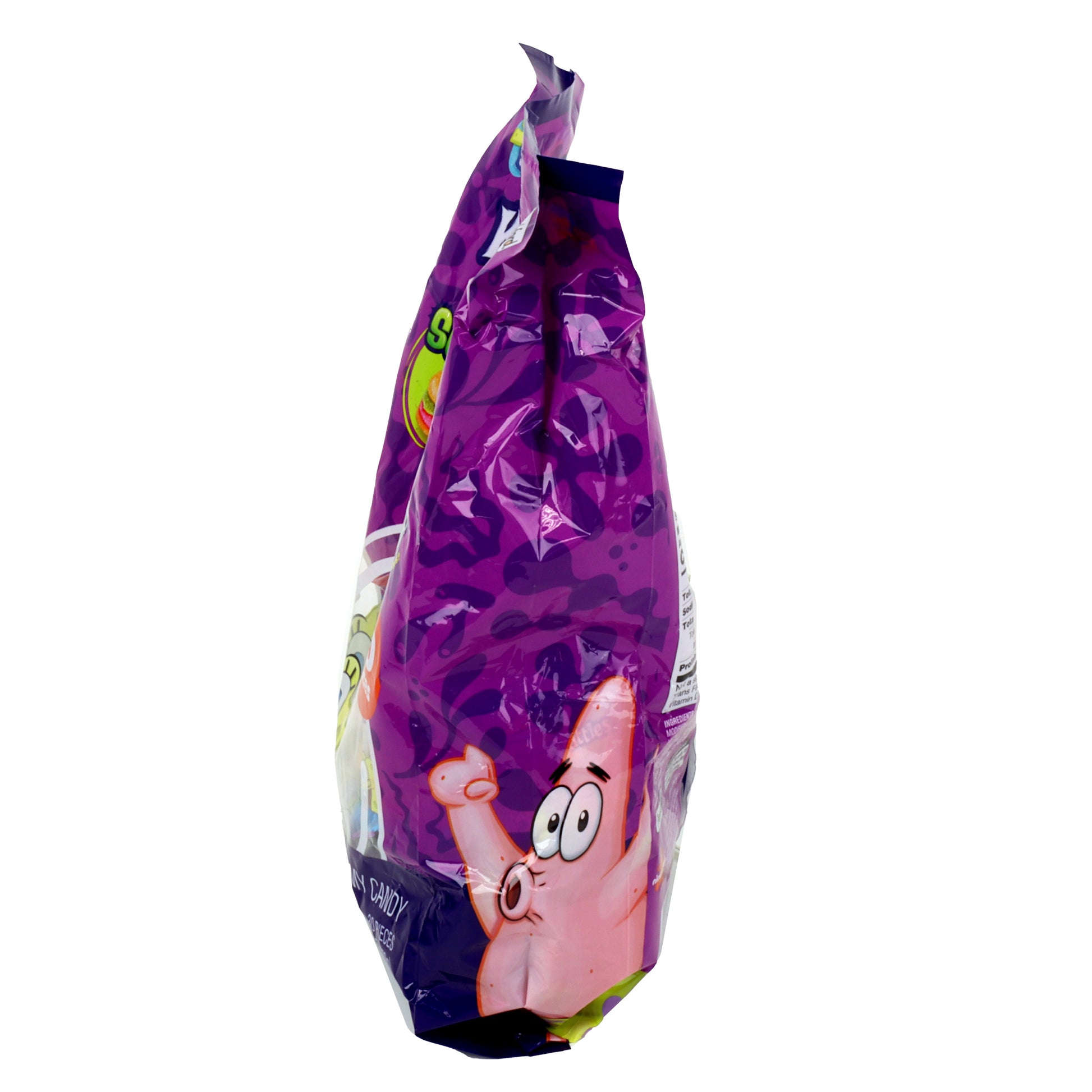 Purple candy bag with cartoon character on a white background