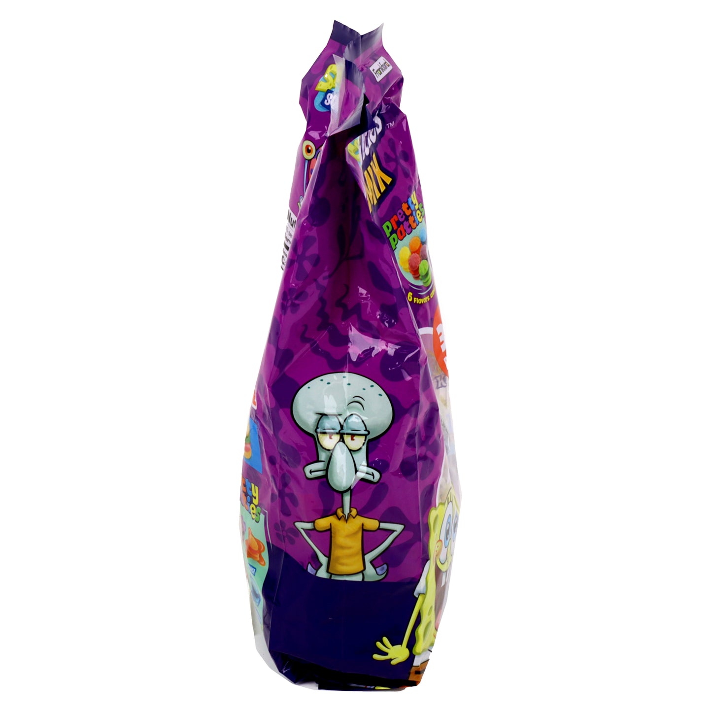 Purple candy bag with cartoon character on a white background