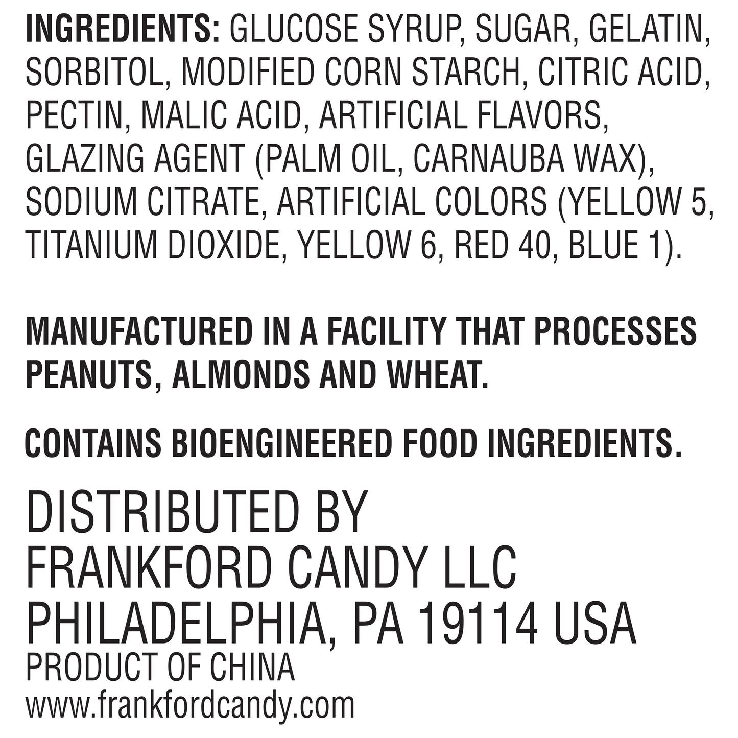 Ingredients Label for Krabby Patty Sliders Gummies
