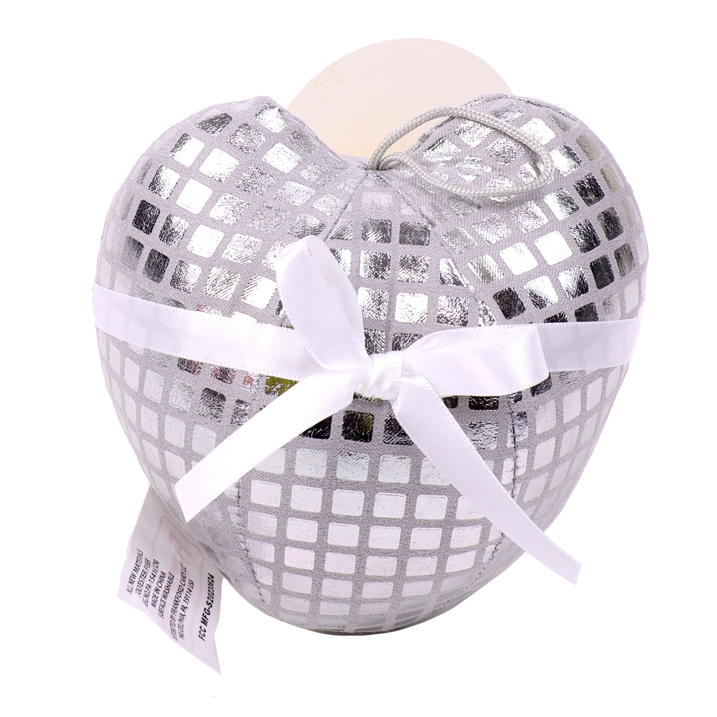 Heart shaped disco ball push toy with white bow