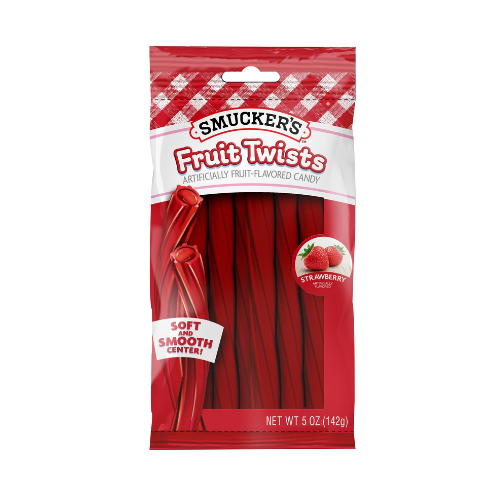 Pack of Smucker's Fruit Twists in red packaging on a white background
