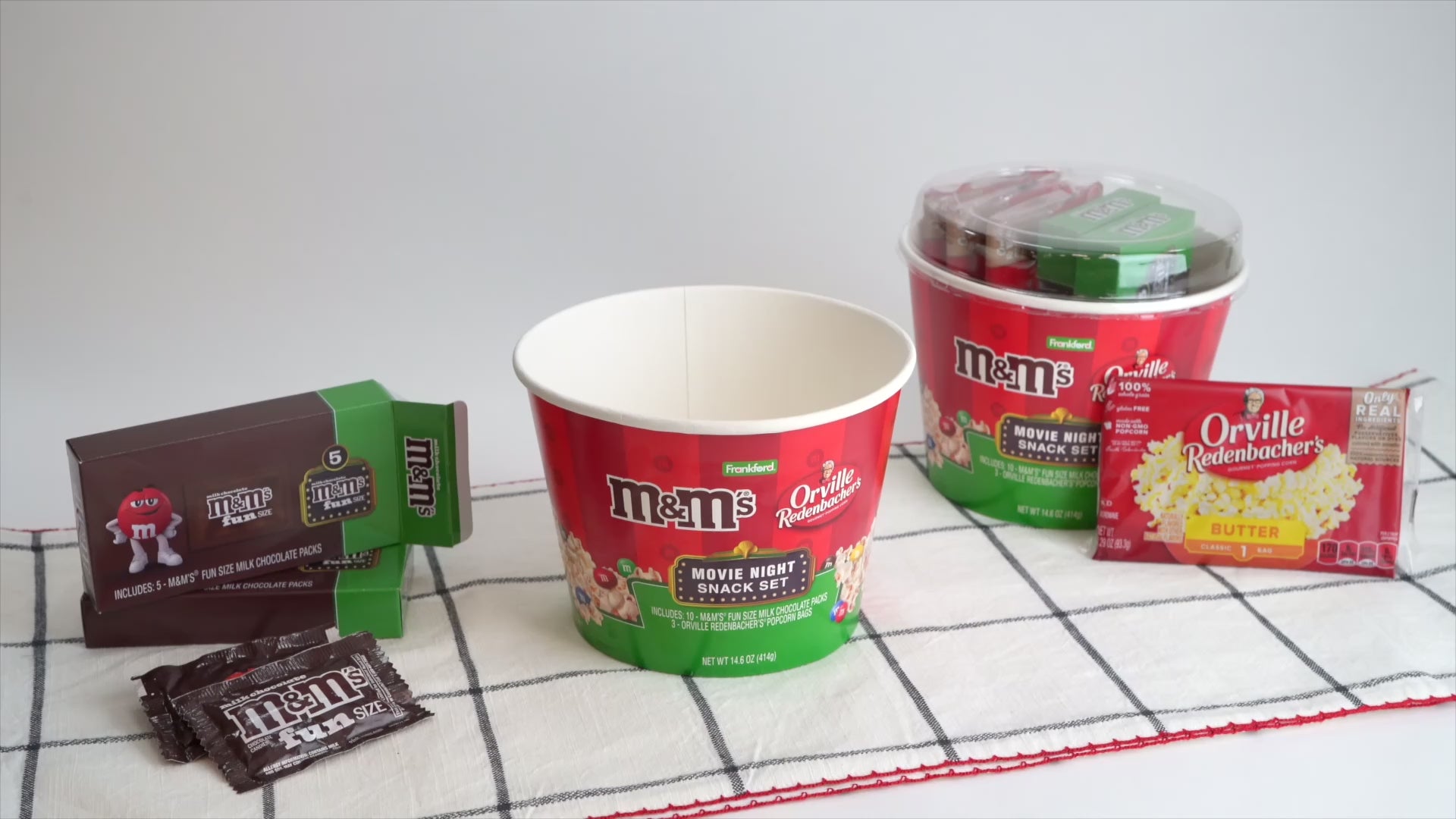 movie night bucket holiday gift set with popcorn and m&m's 