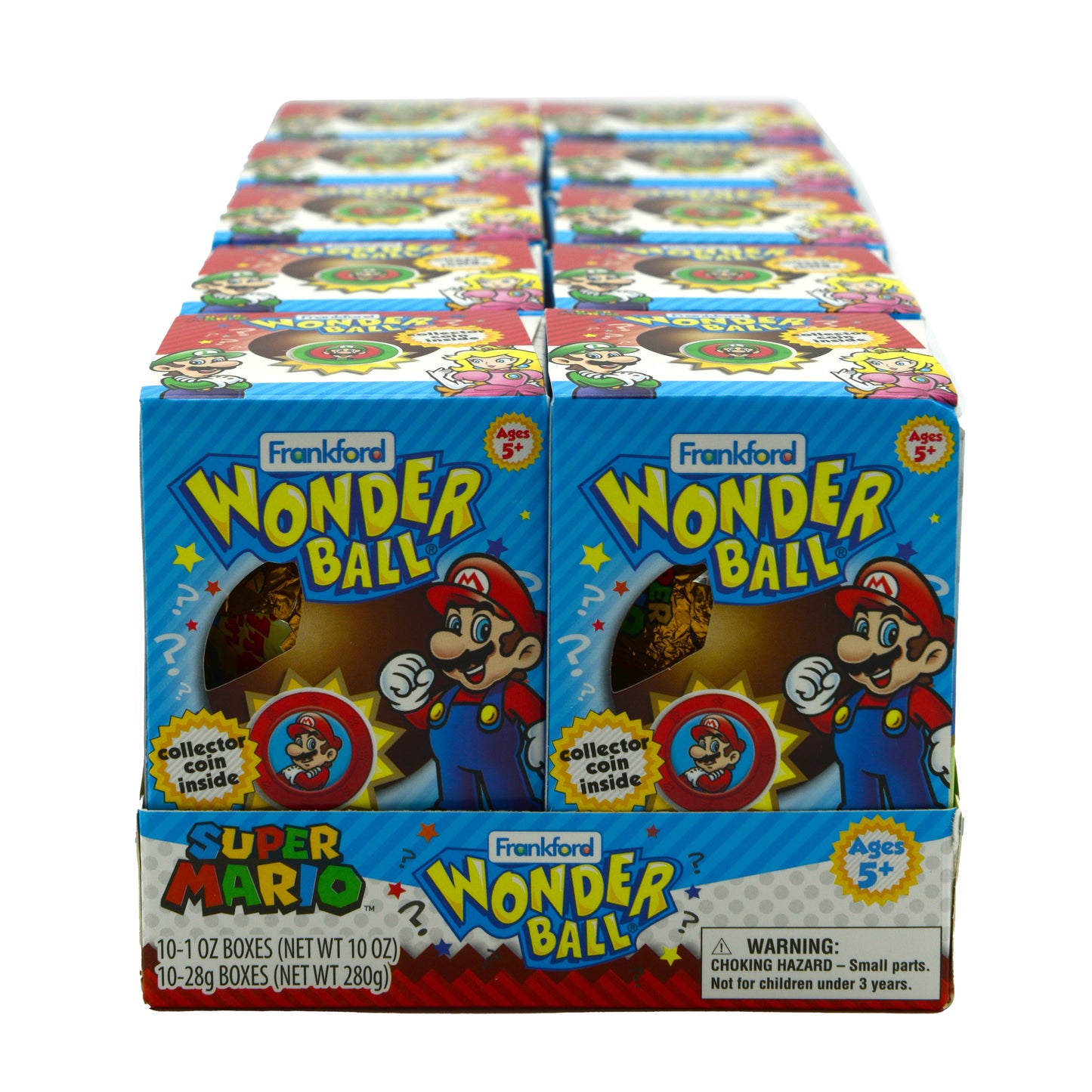 Blue display box with 10 individual blue boxes of Super Mario Wonderballs