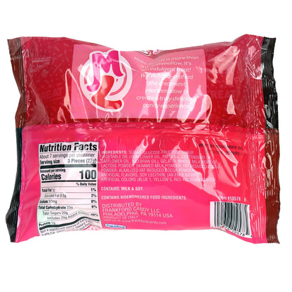 Back of pink bag with nutrition facts and ingredients