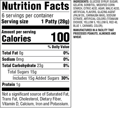nutrition facts and ingredients for jumbo Krabby Patty gummies