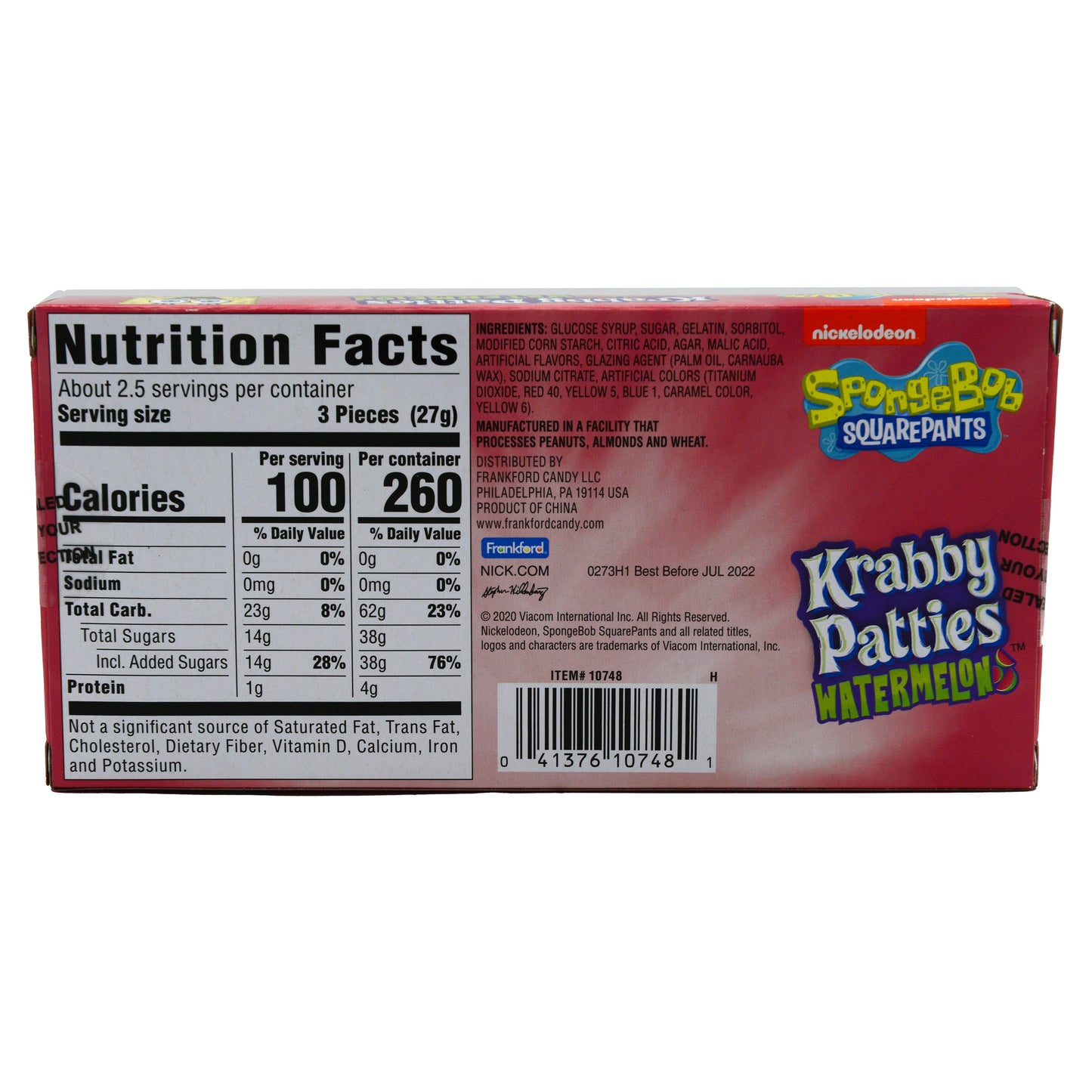 back view of the Krabby Patty Watermelon gummy candy packaging